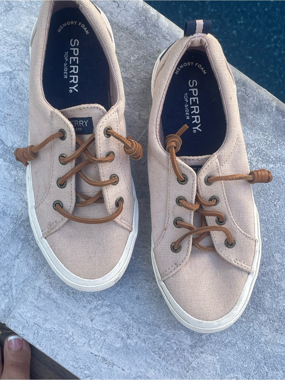 Sperry Top-Sider Women’s Size 6 Blush Pink Canvas Sneakers Leather Laces